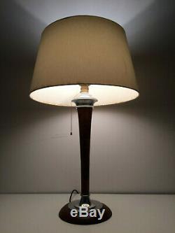 Mazda Signed Art Deco Walnut Desk Lamp And Aluminum Tulip Shade