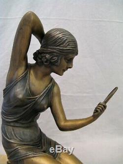Metal Sculpture Signed Demeter Chiparus Woman In Mirror Art Deco Era