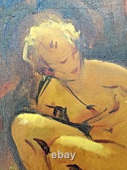 Modern nude female tableau by Paul Servais 1884-1958 Var Toulon Provence Golden frame