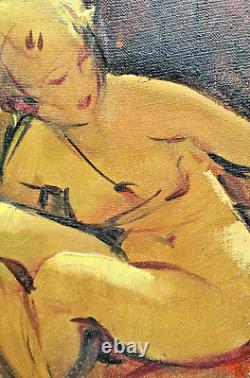 Modern nude female tableau by Paul Servais 1884-1958 Var Toulon Provence Golden frame