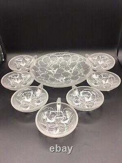 Molded Pressed Glass Ice Service with Hazelnut Decoration signed Arrers Art Deco