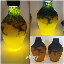 Muller Brothers Lunéville Pair Of Vase In Glass Paste 19 Cm, Art Deco Signed