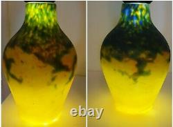 Muller Brothers Lunéville Pair Of Vase In Glass Paste 19 Cm, Art Deco Signed