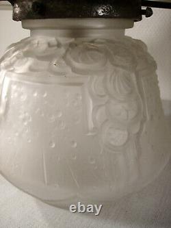 Muller Freres Signed Pressed Moulded Glass Art Deco Mushroom Lamp