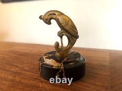 NICE SMALL BRONZE, MARBLE BASE STYLIZED BIRD signed BIZETTE, ART DECO