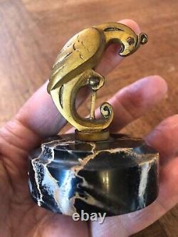 NICE SMALL BRONZE, MARBLE BASE STYLIZED BIRD signed BIZETTE, ART DECO