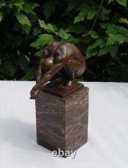 Naked Diver Statue Sculpture in Art Deco Style Art Nouveau Style Solid Bronze Signed