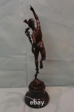 Naked Mercury Statue Sculpture Art Deco Style Solid Bronze Signed