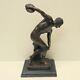 Nude Discus Thrower Statue In Art Deco Style, Solid Bronze, Signed