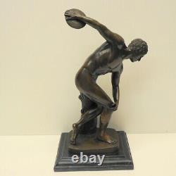 Nude Discus Thrower Statue in Art Deco Style, Solid Bronze, Signed