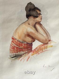 Nude of Antillean woman by Gustav Max Stevens Large gouache circa 1925