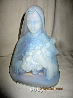 OLD ART DECO OPALESCENT GLASS NIGHT LIGHT signed ETLING - BUST OF St THERESE