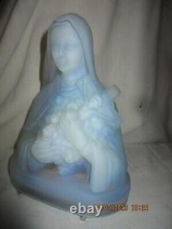 OLD ART DECO OPALESCENT GLASS NIGHT LIGHT signed ETLING - BUST OF St THERESE