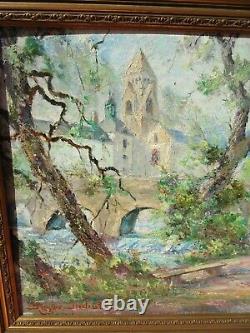 Oil On Brantome's Abbay Pannel Epoque 1930/50 By Roger Dubut