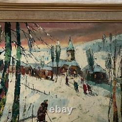 Oil On Roof Snow Landscape 20 Eme Century Good State Sign