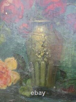 Oil Painting On Canvas Georges Eugene Lorgeoux 1871-1953 Bouquet Roses Flowers