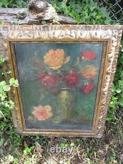 Oil Painting On Canvas Georges Eugene Lorgeoux 1871-1953 Bouquet Roses Flowers
