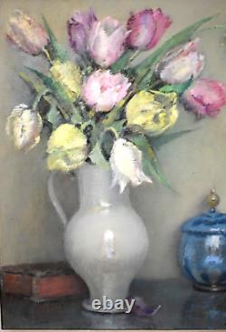 Oil Painting Still Life with Tulips signed Art Deco period early 20th century