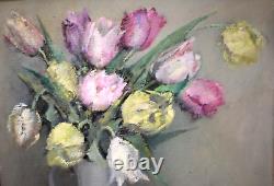 Oil Painting Still Life with Tulips signed Art Deco period early 20th century