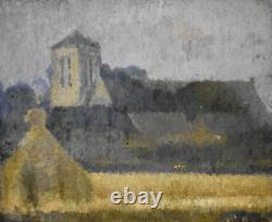 Oil painting of the church of La Saussaye, Rouen school, Normandy, signed early 20th century