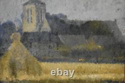 Oil painting of the church of La Saussaye, Rouen school, Normandy, signed early 20th century