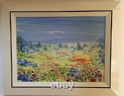 Oil painting on canvas signed (Jeanine Leumaire) flowery fields (20th-21st century)