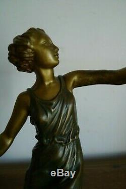 Old Bronze Sculpture Young Woman Signed Aurore Onu Period Art Deco 1925