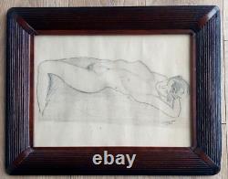 Old Drawing Female Nude Art Deco Frame Framing 20th Signed