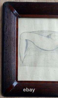 Old Drawing Female Nude Art Deco Frame Framing 20th Signed