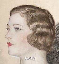 Old Drawing Pastel Art Deco Gaetano De Gennaro Portrait Beautiful Woman Fashion 1930