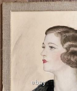 Old Drawing Pastel Art Deco Gaetano De Gennaro Portrait Beautiful Woman Fashion 1930