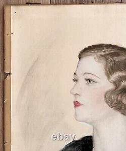 Old Drawing Pastel Art Deco Gaetano De Gennaro Portrait Beautiful Woman Fashion 1930