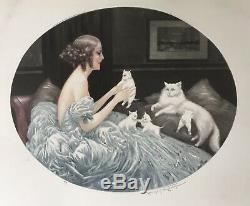 Old Engraving Etching Portrait Elegant Cats Maurice Millière 1932