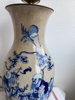Old Lampfoot Nankin Decor Vase Blue Asia Porcelain China Vintage Sign