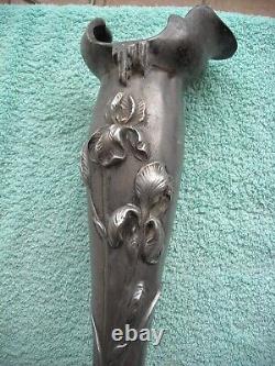 Old Large Bronze Vase & Pewter Art Nouveau Signed Elsie Ward Hering H. 50 CM