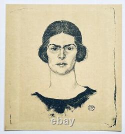 Old Romanian Engraving Art Deco Portrait of a Woman Monogram EP circa 1925