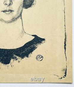 Old Romanian Engraving Art Deco Portrait of a Woman Monogram EP circa 1925