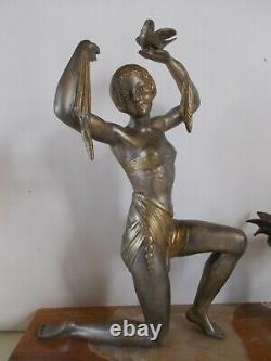 Old Sculpture Art Deco 1930 Limousin Statue Woman Bird Dancer