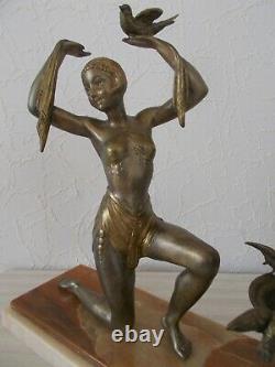 Old Sculpture Art Deco 1930 Limousin Statue Woman Bird Dancer