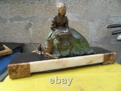 Old Statue Art Nouveau Elegant Woman With Chryselephantine Jury Signed Miandres