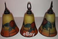 Old Suspension Luster Pte Signed Glass Decor Floral Art Deco Molten Glass