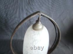 Old art deco lamp with glass tulip shade signed Schneider and wrought iron base