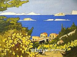 Old painting hst landscape fauve marine Art Deco Calanques Marseille Islands Signed