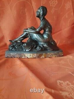 Old sculpture statue signed B SOLLAZINI girl around 1920-1930 art deco