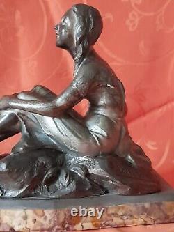 Old sculpture statue signed B SOLLAZINI girl around 1920-1930 art deco