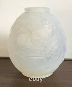 Opalescent Glass Vase Decorated With Night Butterflies Signed Verlys Art Deco