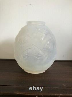 Opalescent Glass Vase Decorated With Night Butterflies Signed Verlys Art Deco