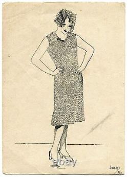 Original Art Deco signed Ink sketch of a woman circa 1930.