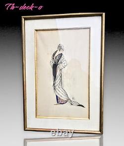 Original Drawing Gouache Fashion Dress Art Deco Fur 1925 Barbier