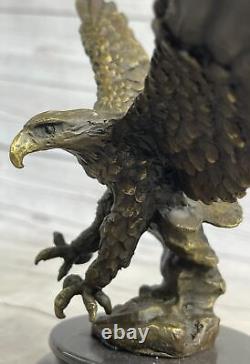 Original Signed Vienna Bronze Eagle Sculpture Austria Art Deco Marble Figurine